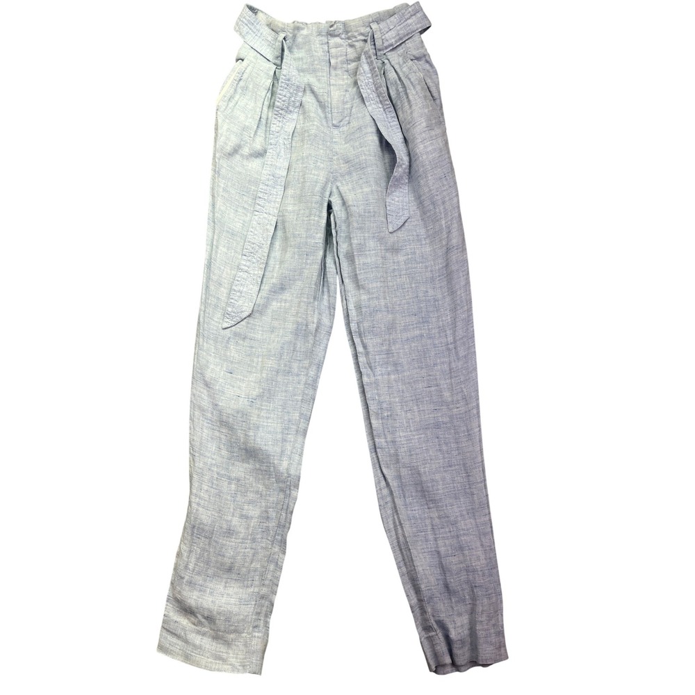 Tommy Hilfiger Linen Blend Paper Bag Waist Pants Casual Blue Size 2 Fits 23"